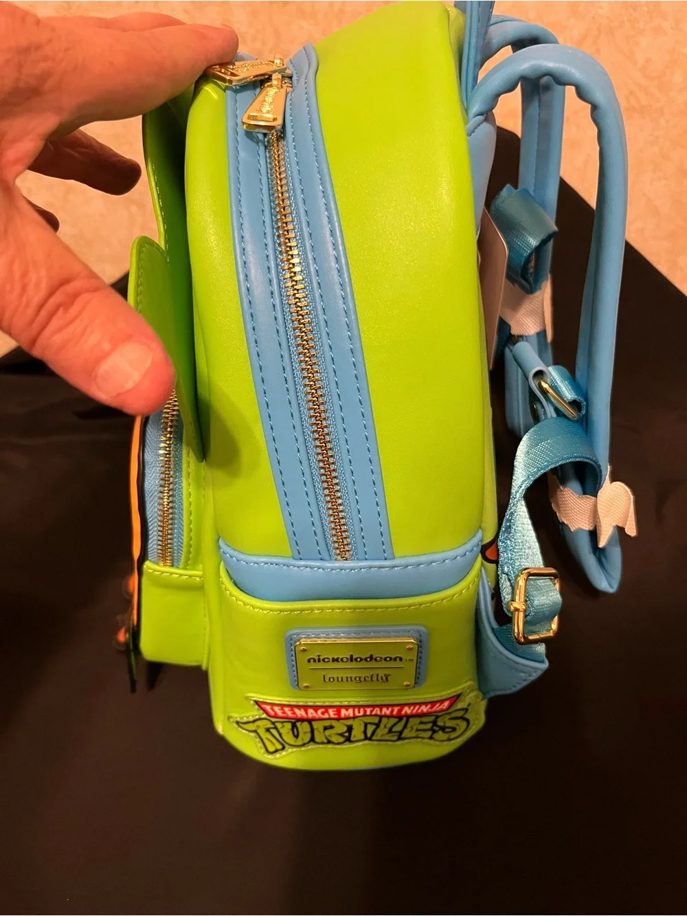 Green Turtle Character Kids Mini Backpack with Blue Accent
